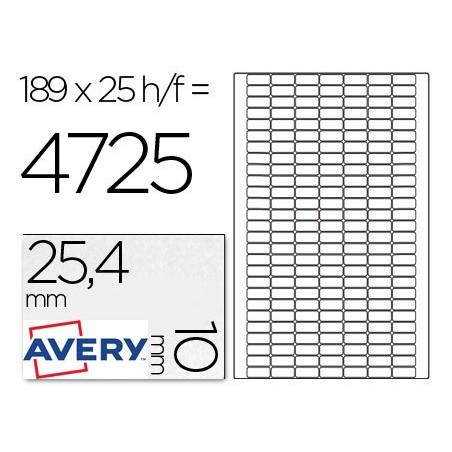 ETIQUETA ADHESIVA AVERY TAMAÑO 25,4X10 MM REMOVIBLE PAQUETE DE 25 HOJAS ESPECIAL CODIGOS DE BARRAS