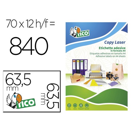 ETIQUETA ADHESIVA TICO VERDE FLUOR PERMANENTE FSC LASER/ INKJET/FOTOCOPIA REDONDA 63,5 MM CAJA DE 840 UNIDADES