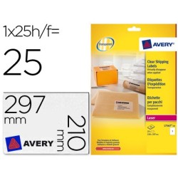 ETIQUETA ADHESIVAS AVERY DIN A4 IMPRIMIBLES TRANSPARENTE 210X297 MM CAJA DE 25 HOJAS CON 25 ETIQUETAS