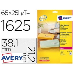 ETIQUETA ADHESIVAS AVERY DIN A4 IMPRIMIBLES TRANSPARENTE 38,1X21,2 MM CAJA DE 25 HOJAS CON 1625 ETIQUETAS
