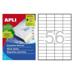 Etiquetas Apli - Permanentes - 52,5 x 21,2 mm - Inkjet, láser, fotocopiadora - Color blanco - Pack 5600 etiquetas