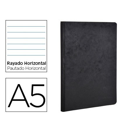 LIBRETA AGE-BAG TAPA CARTULINA LOMO COSIDO RAYADO HORIZONTAL 96 HOJAS COLOR NEGRO 148X210 MM