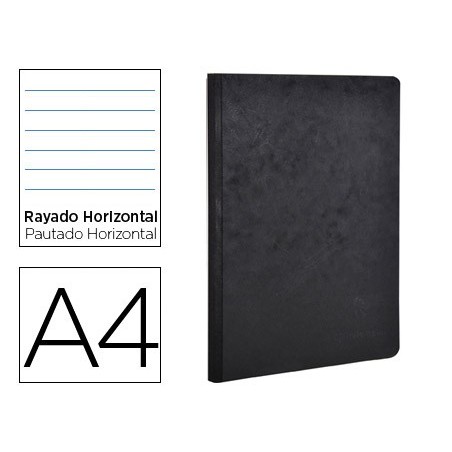 LIBRETA AGE-BAG TAPA CARTULINA LOMO COSIDO RAYADO HORIZONTAL 96 HOJAS COLOR NEGRO 210X297 MM
