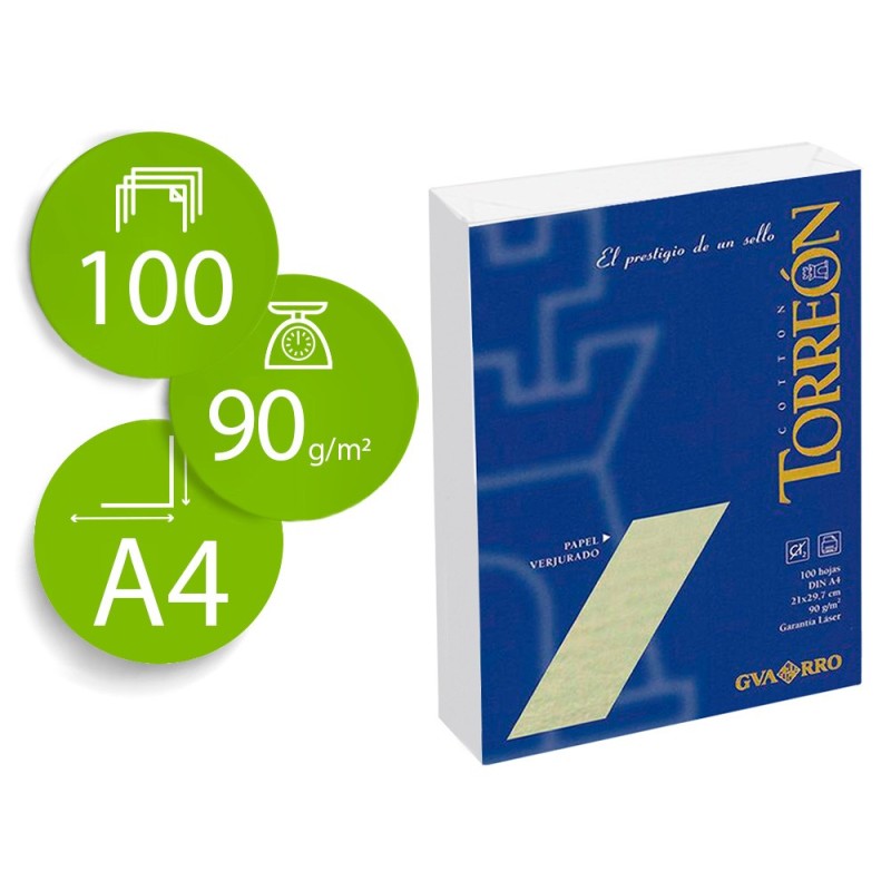 PAPEL TORREON BLANCO CREMA A4 90 GR PAQUETE DE 100 HOJAS