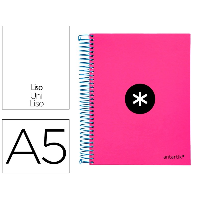 CUADERNO ESPIRAL LIDERPAPEL A5 MICRO ANTARTIK TAPA FORRADA 120H 100 GR LISO CON BANDAS 6 TALADROS COLOR ROSA FLUOR