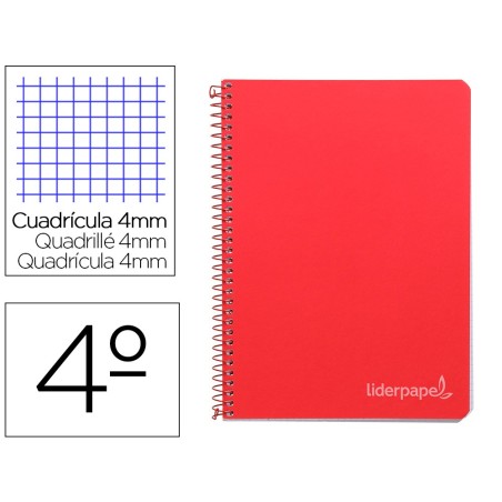 CUADERNO ESPIRAL LIDERPAPEL CUARTO WITTY TAPA DURA 80H 75GR CUADRO 4MM CON MARGEN COLOR ROJO
