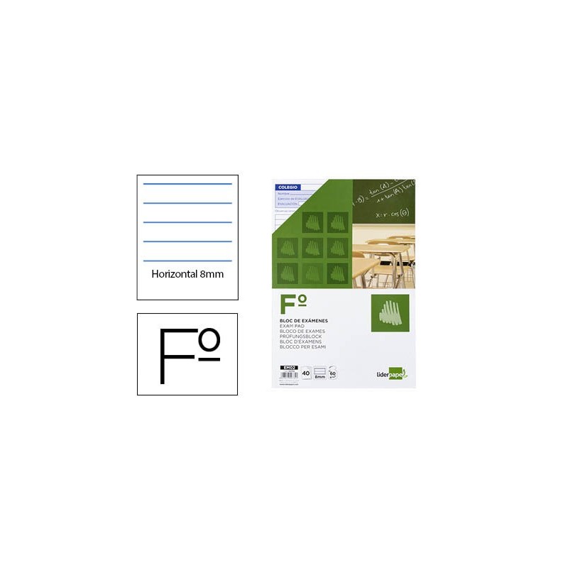 BLOC EXAMENES LIDERPAPEL HORIZONTAL FOLIO 40 HOJAS 60G/M2