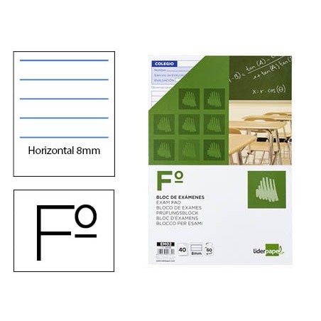 BLOC EXAMENES LIDERPAPEL HORIZONTAL FOLIO 40 HOJAS 60G/M2