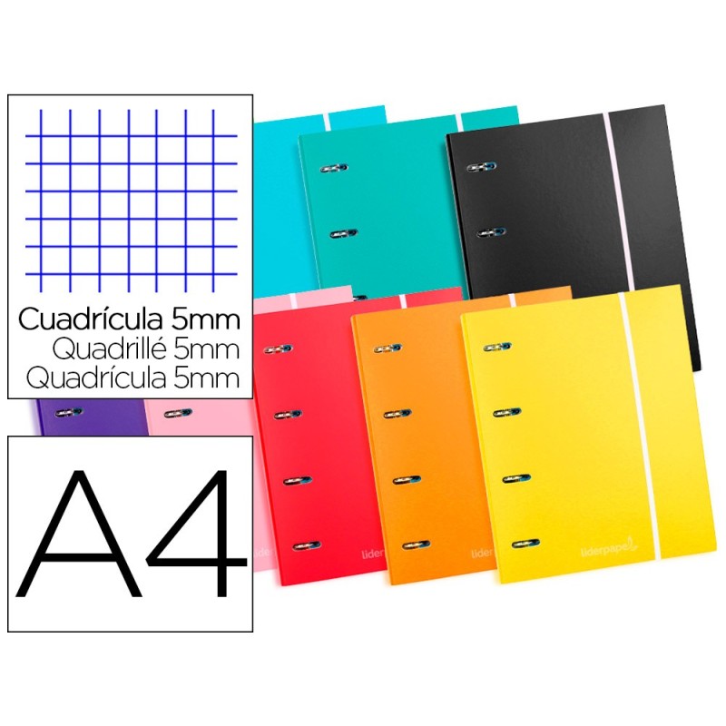 CARPETA CON RECAMBIO LIDERPAPEL A4 CUADRO 5 MM 120 HOJAS 80 G FORRADA 4 ANILLAS 40 MM REDONDAS