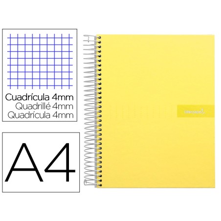 CUADERNO ESPIRAL LIDERPAPEL A4 CRAFTY TAPA FORRADA 80H 90 GR CUADRO 4MM CON MARGEN COLOR AMARILLO