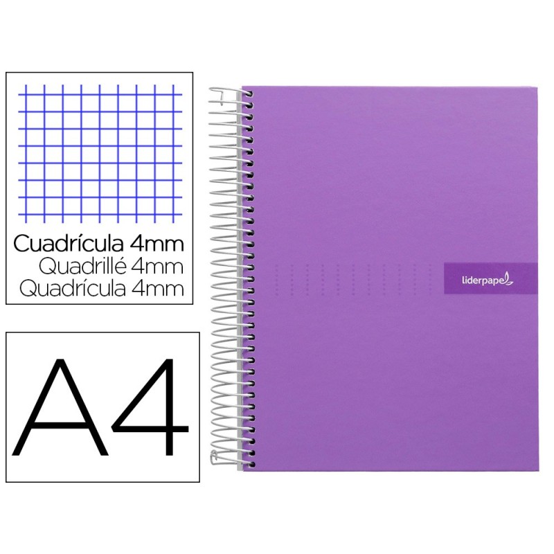 CUADERNO ESPIRAL LIDERPAPEL A4 CRAFTY TAPA FORRADA 80H 90 GR CUADRO 4MM CON MARGEN COLOR VIOLETA