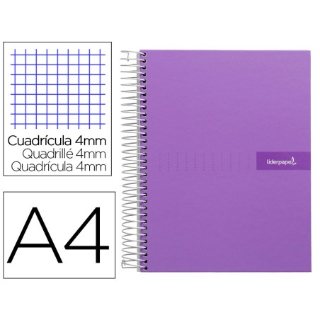 CUADERNO ESPIRAL LIDERPAPEL A4 CRAFTY TAPA FORRADA 80H 90 GR CUADRO 4MM CON MARGEN COLOR VIOLETA