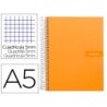 CUADERNO ESPIRAL LIDERPAPEL A5 MICRO CRAFTY TAPA FORRADA 120H 90 GR CUADRO 5MM 5 BANDAS6 TALADROS COLOR NARANJA