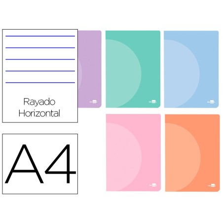 LIBRETA LIDERPAPEL 360 TAPA DE PLASTICO A4 48 HOJAS 90G/M2 HORIZONTAL CON DOBLE MARGEN COLORES PASTEL