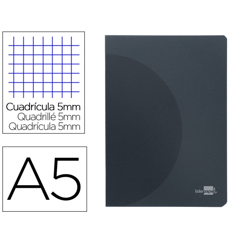 LIBRETA LIDERPAPEL 360 TAPA DE PLASTICO A5 48 HOJAS 90G/M2 5MM CON DOBLE MARGEN TAPA NEGRA