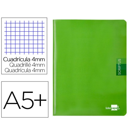 LIBRETA LIDERPAPEL SCRIPTUS A5 48 HOJAS 90G/M2 CUADRO 4MM CON MARGEN COLOR VERDE (PACK INDIVISIBLE 5 UDS)