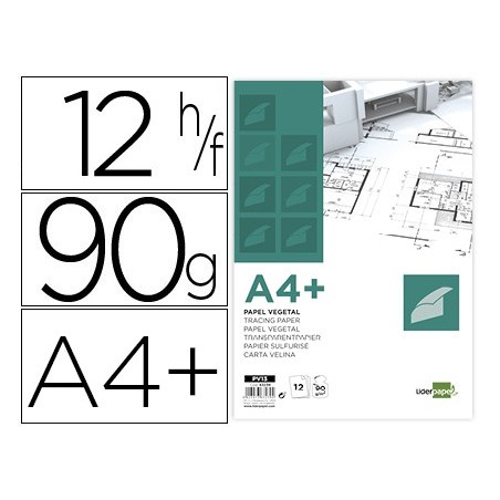 PAPEL DIBUJO LIDERPAPEL A4+ 320X240MM 90G/M2 VEGETAL SOBRE DE 12 HOJAS