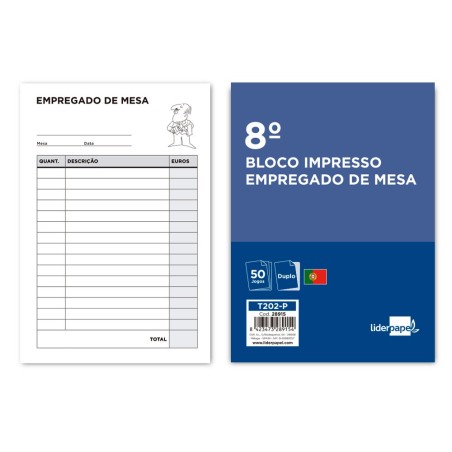 TALONARIO LIDERPAPEL CAMARERO OCTAVO -SIN IVA- 202 DUPLICADO-TEXTO EN PORTUGUES