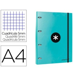 CARPETA CON RECAMBIO LIDERPAPEL ANTARTIK A4 CUADRO 5MM FORRADA 4 ANILLAS 25MM COLOR MENTA