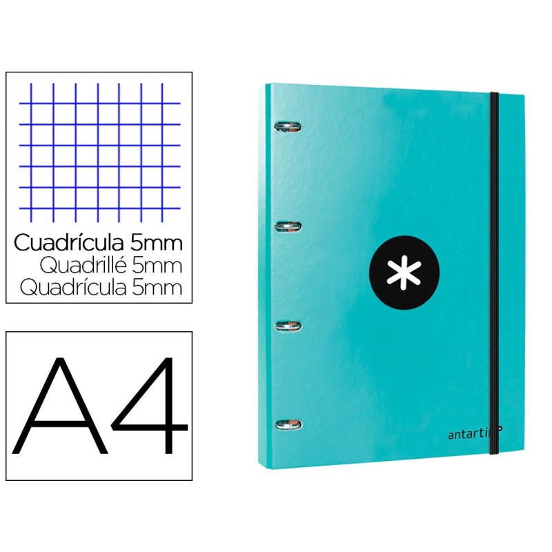 CARPETA CON RECAMBIO LIDERPAPEL ANTARTIK A4 CUADRO 5MM FORRADA 4 ANILLAS 25MM COLOR MENTA