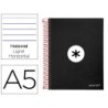 CUADERNO ESPIRAL LIDERPAPEL A5 MICRO ANTARTIK TAPA FORRADA 120H 100 GR HORIZONTAL 5 BANDAS 6 TALADROS COLOR NEGRO