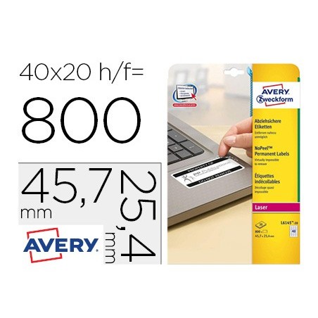 ETIQUETA ADHESIVA AVERY TAMAÑO 45,7X25,4 MM PERMANENTE LASER BLANCA CAJA DE 800 UNIDADES