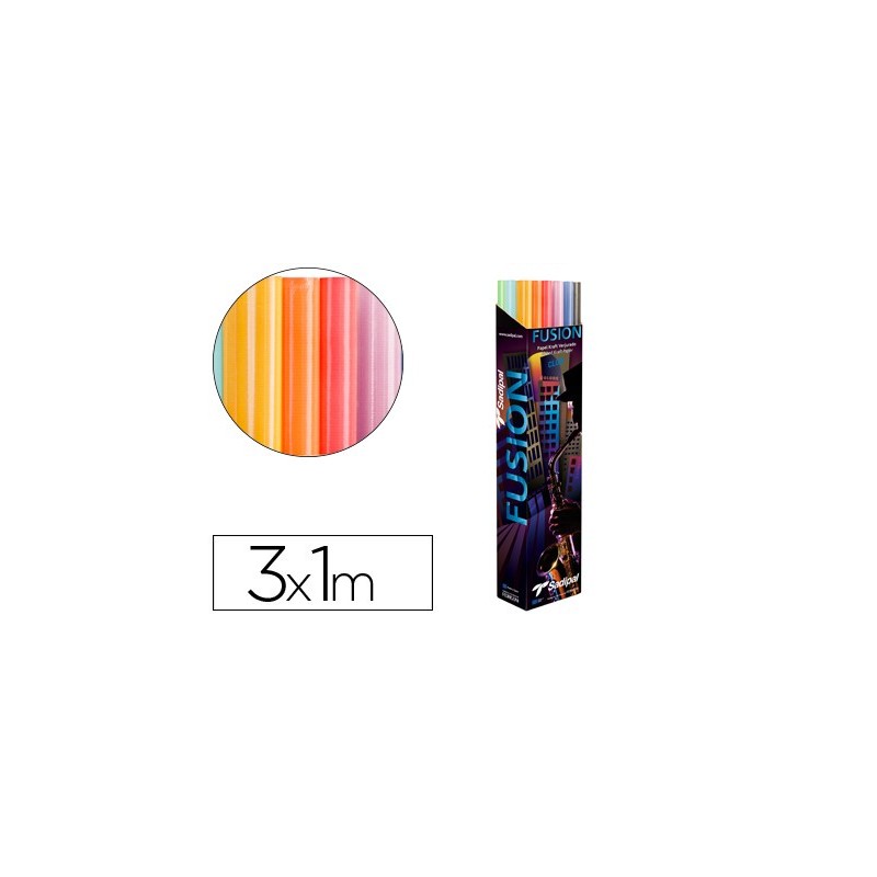 PAPEL KRAFT FUSION 1X3 MT EXPOSITOR 24 ROLLOS COLORES SURTIDOS