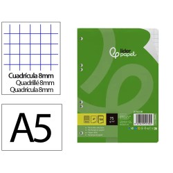 RECAMBIO LIDERPAPEL DIN A5 100 HOJAS 75 GR CUADRO 8MM CON MARGEN 6 TALADROS