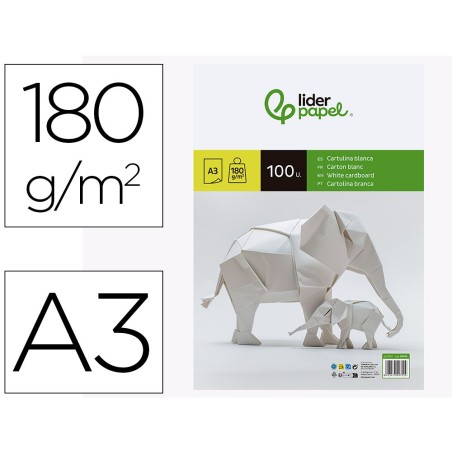 CARTULINA LIDERPAPEL A3 180G/M2 BLANCO PAQUETE DE 100 HOJAS