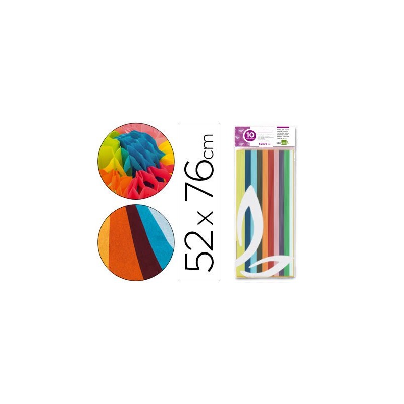 PAPEL SEDA LIDERPAPEL 52X76CM 18G/M2 BOLSA DE 10 HOJAS COLORES SURTIDOS