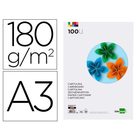 CARTULINA LIDERPAPEL A3 180G/M2 10 COLORES SURTIDOS PAQUETE 100 HOJAS