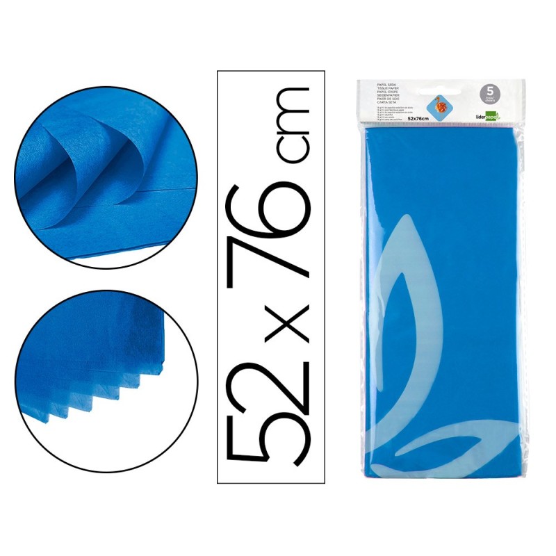 PAPEL SEDA LIDERPAPEL 52X76CM 18G/M2 BOLSA DE 5 HOJAS AZUL