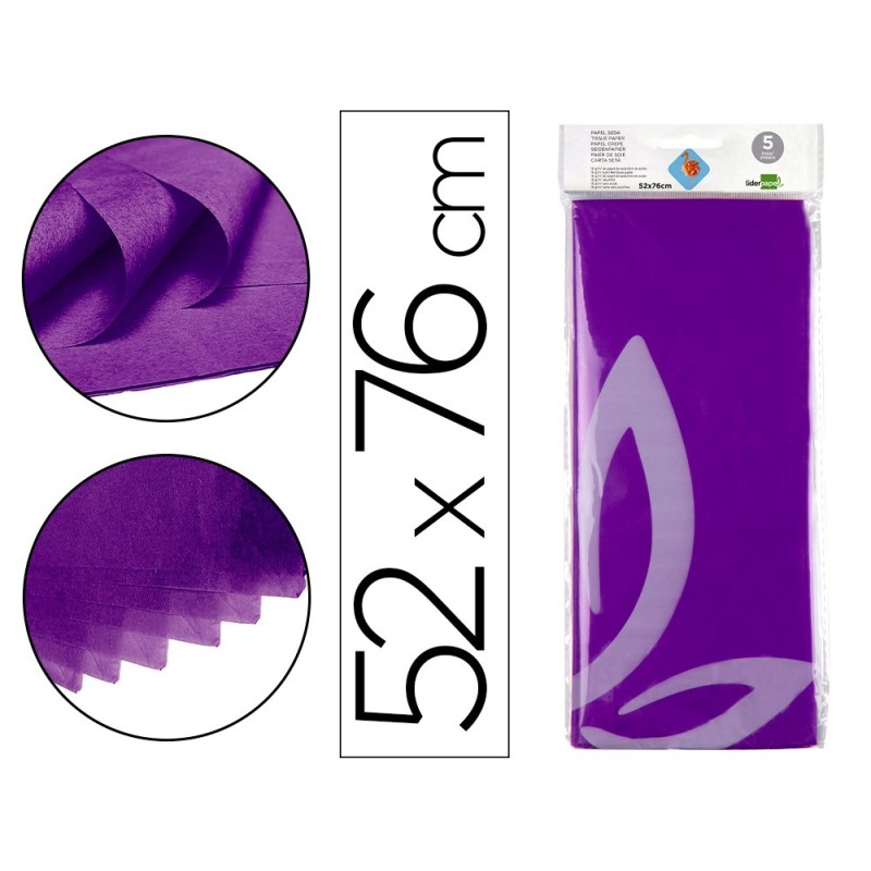 PAPEL SEDA LIDERPAPEL 52X76CM 18G/M2 BOLSA DE 5 HOJAS VIOLETA
