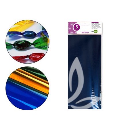 PAPEL CELOFAN LIDERPAPEL 50X70 CM 22G/M2 BOLSA DE 5 HOJAS AZUL