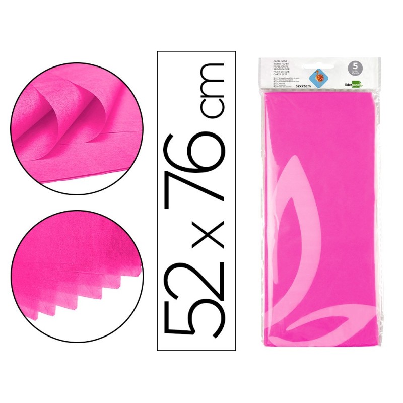 PAPEL SEDA LIDERPAPEL 52X76CM 18G/M2 BOLSA DE 5 HOJAS ROSA FUERTE