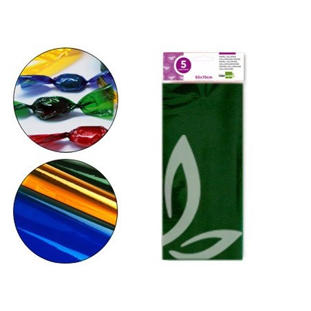 PAPEL CELOFAN LIDERPAPEL 50X70 CM 22G/M2 BOLSA DE 5 HOJAS VERDE