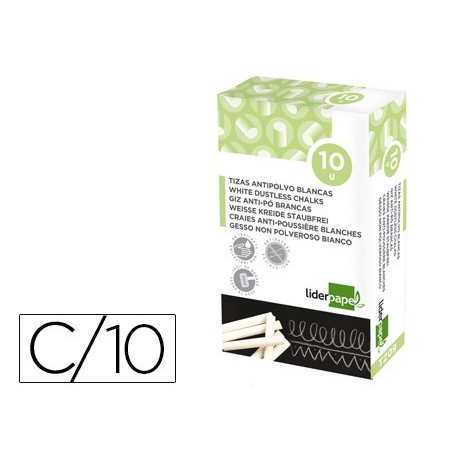 TIZA BLANCA ANTIPOLVO LIDERPAPEL CAJA DE 10 UNIDADES.
