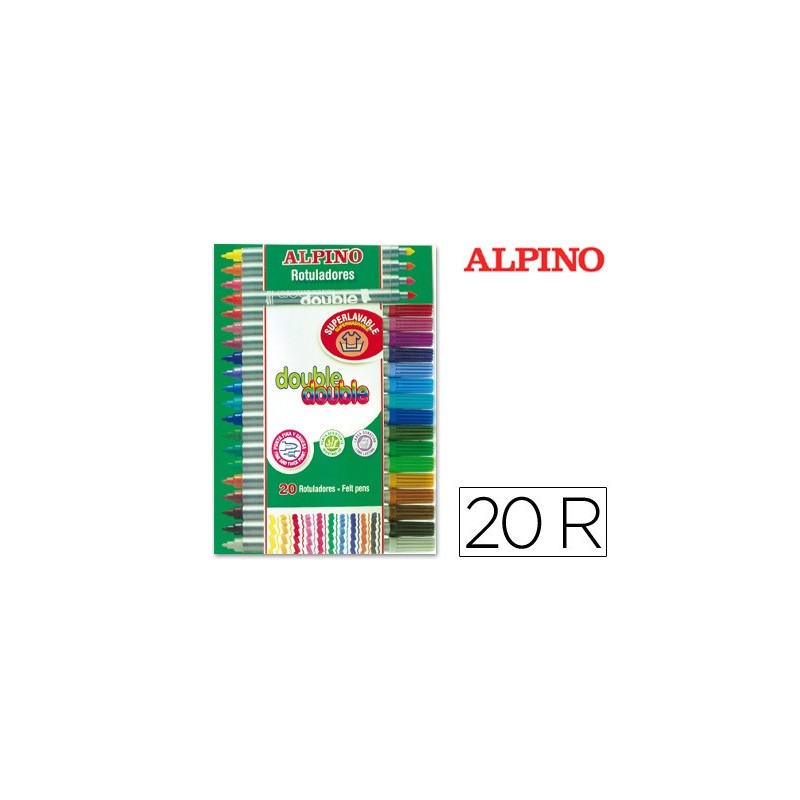 ROTULADOR ALPINO DOUBLE DOUBLE PUNTA GRUESA Y PUNTA FINA CAJA DE 20+4 COLORES SURTIDOS