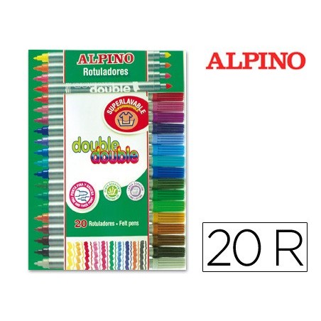 ROTULADOR ALPINO DOUBLE DOUBLE PUNTA GRUESA Y PUNTA FINA CAJA DE 20+4 COLORES SURTIDOS