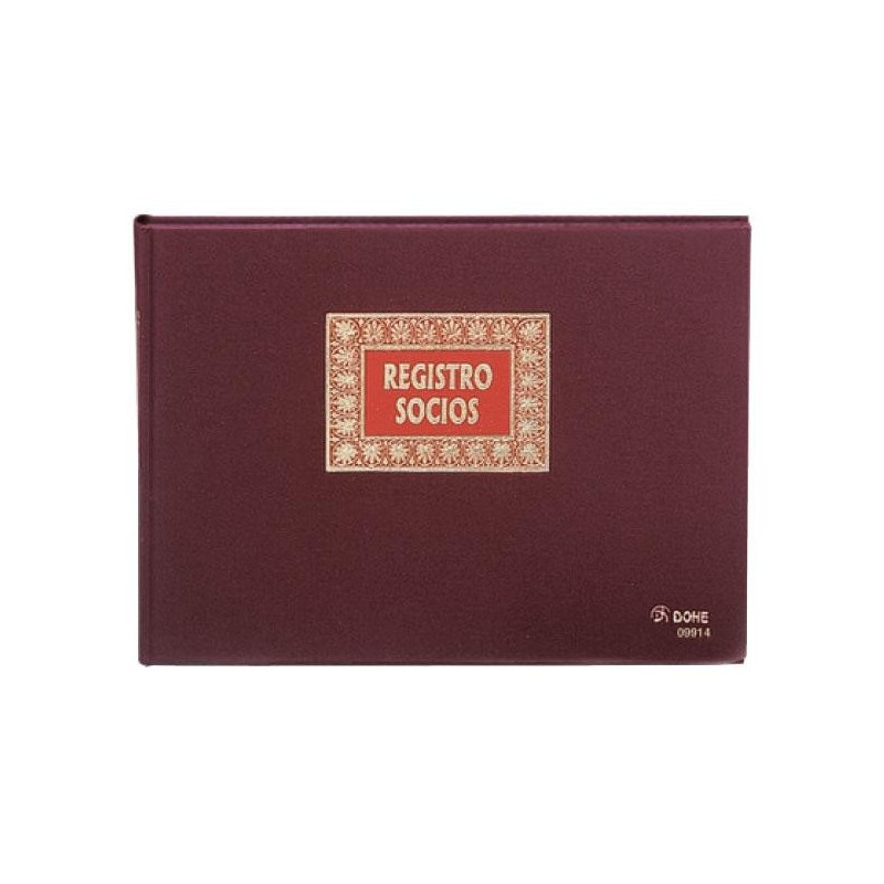 Libro registro de socios Dohe - Folio apaisado - 100 g - 100 hojas - Color burdeos