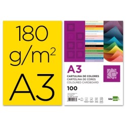 CARTULINA LIDERPAPEL A3 180G/M2 AMARILLO PAQUETE DE 100 HOJAS