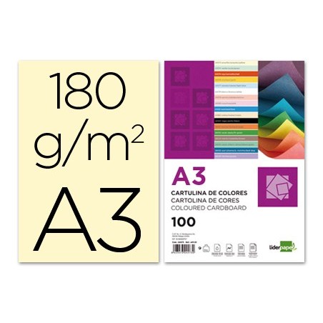 CARTULINA LIDERPAPEL A3 180G/M2 CREMA PAQUETE DE 100 HOJAS