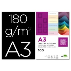 CARTULINA LIDERPAPEL A3 180G/M2 NEGRO PAQUETE DE 100 HOJAS