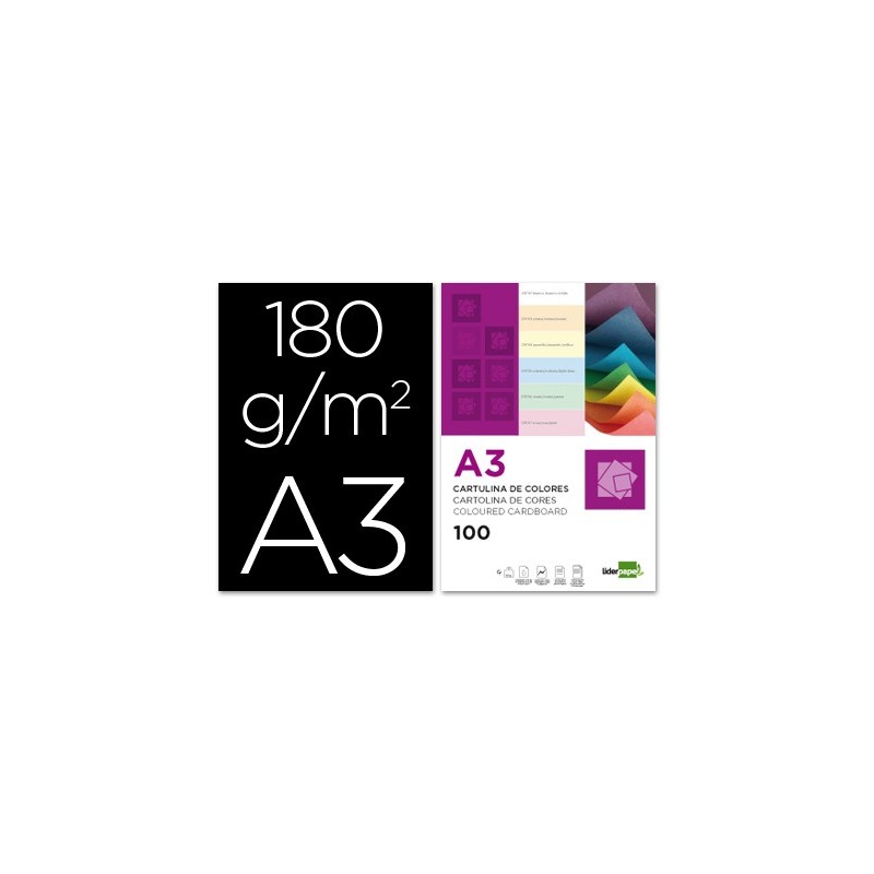CARTULINA LIDERPAPEL A3 180G/M2 NEGRO PAQUETE DE 100 HOJAS