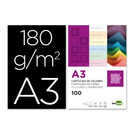 CARTULINA LIDERPAPEL A3 180G/M2 NEGRO PAQUETE DE 100 HOJAS