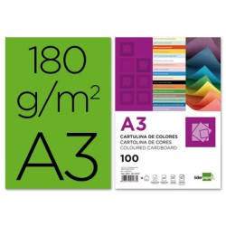 CARTULINA LIDERPAPEL A3 180G/M2 VERDE PAQUETE DE 100 HOJAS