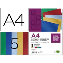 CARTULINA LIDERPAPEL A4 235 G/M2 METALIZADA 5 COLORES SURTIDOS PAQUETE DE 50
