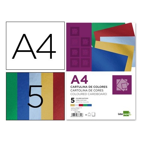 CARTULINA LIDERPAPEL A4 235 G/M2 METALIZADA 5 COLORES SURTIDOS PAQUETE DE 50