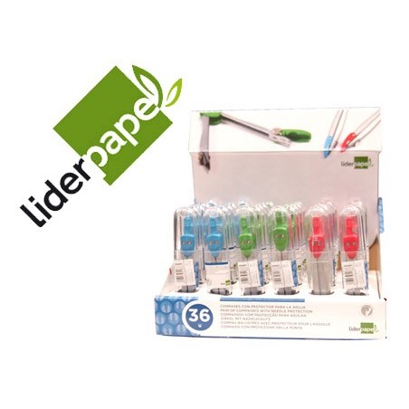 COMPAS LIDERPAPEL CON PROTECTOR DE PUNTA COLORES SURTIDOS