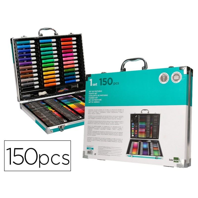 ESTUCHE DE PINTURA LIDERPAPEL ALUMINIO 150 PIEZAS MALETIN 37,8X29,7X4,6 CM